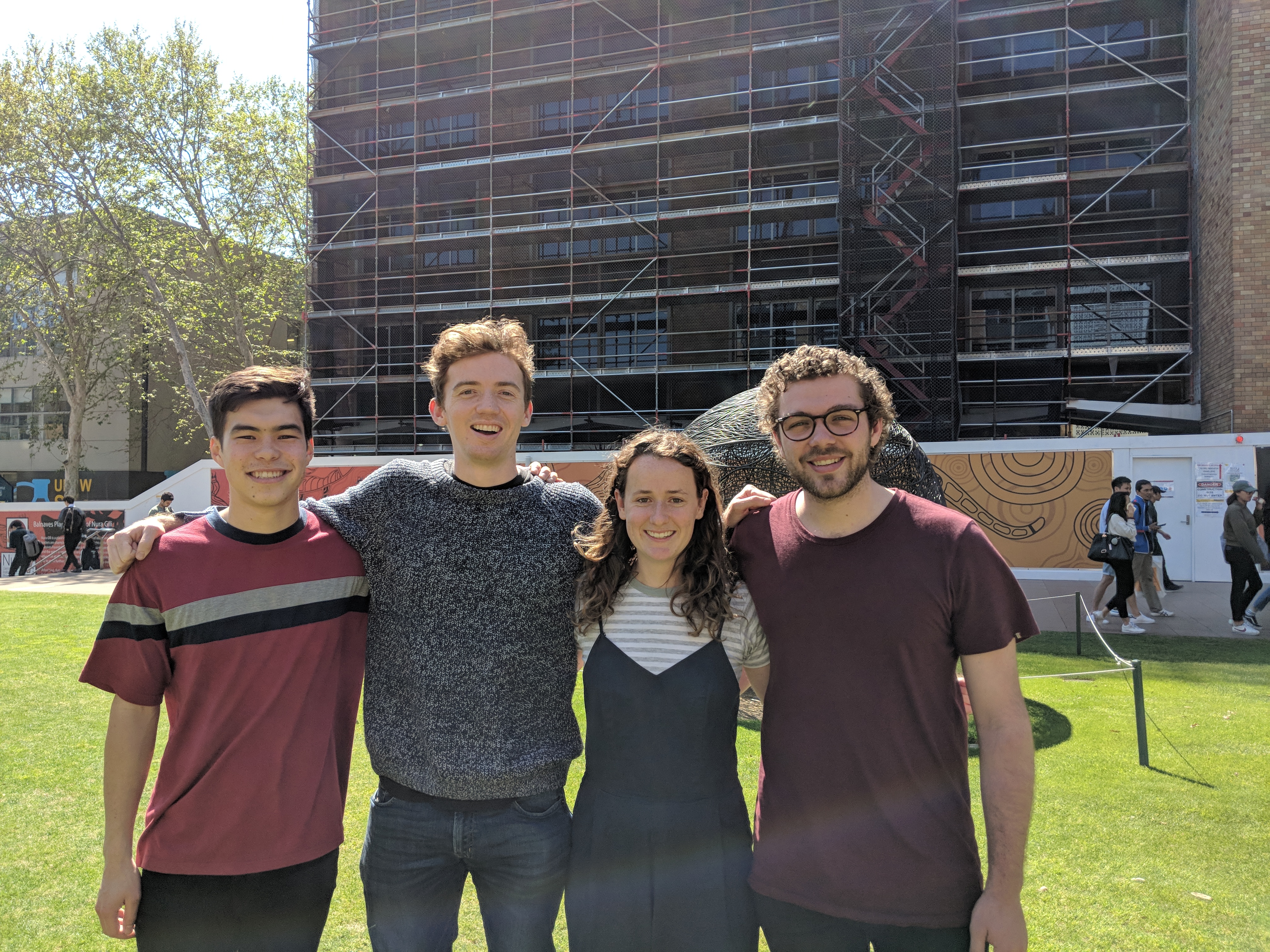 The team behind Snack, which took out three Peter Farrell Cup prizes: (left to right) Hugh Chan (Engineering), Jake Fitzgerald (Engineering), Clementine Rocks (Art & Design) and Hamish Elliot (Engineering).